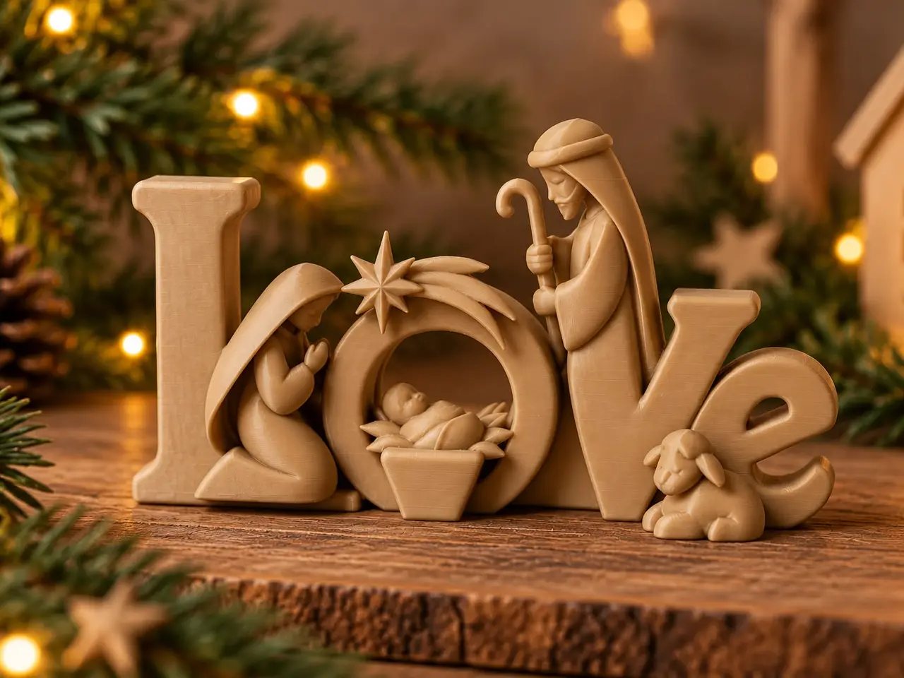 LOVE Nativity Sign – Christmas Manger Scene Decor — modelo 3D