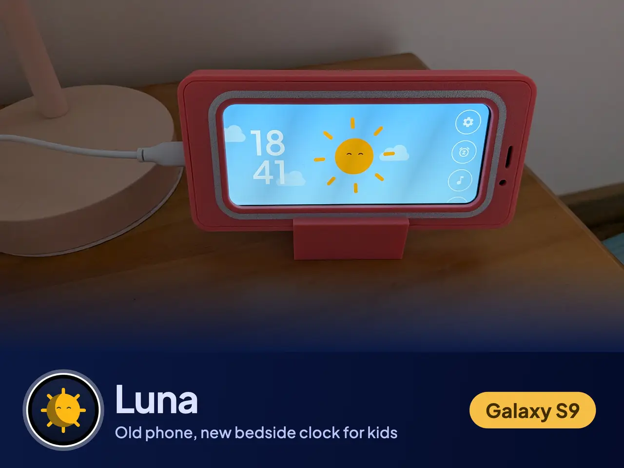 Luna Kids Sleep Clock Case for Galaxy S9 (bedside clock + nightlight) — modelo 3D