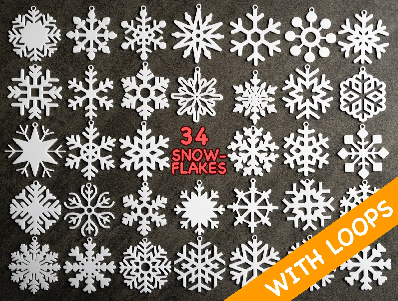 34 Snowflake collection with hanging loop / Kolekce sněhových vloček s očky / Schneeflocken — modelo 3D