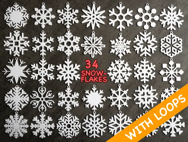 34 Snowflake collection with hanging loop / Kolekce sněhových vloček s očky / Schneeflocken — modelo 3D