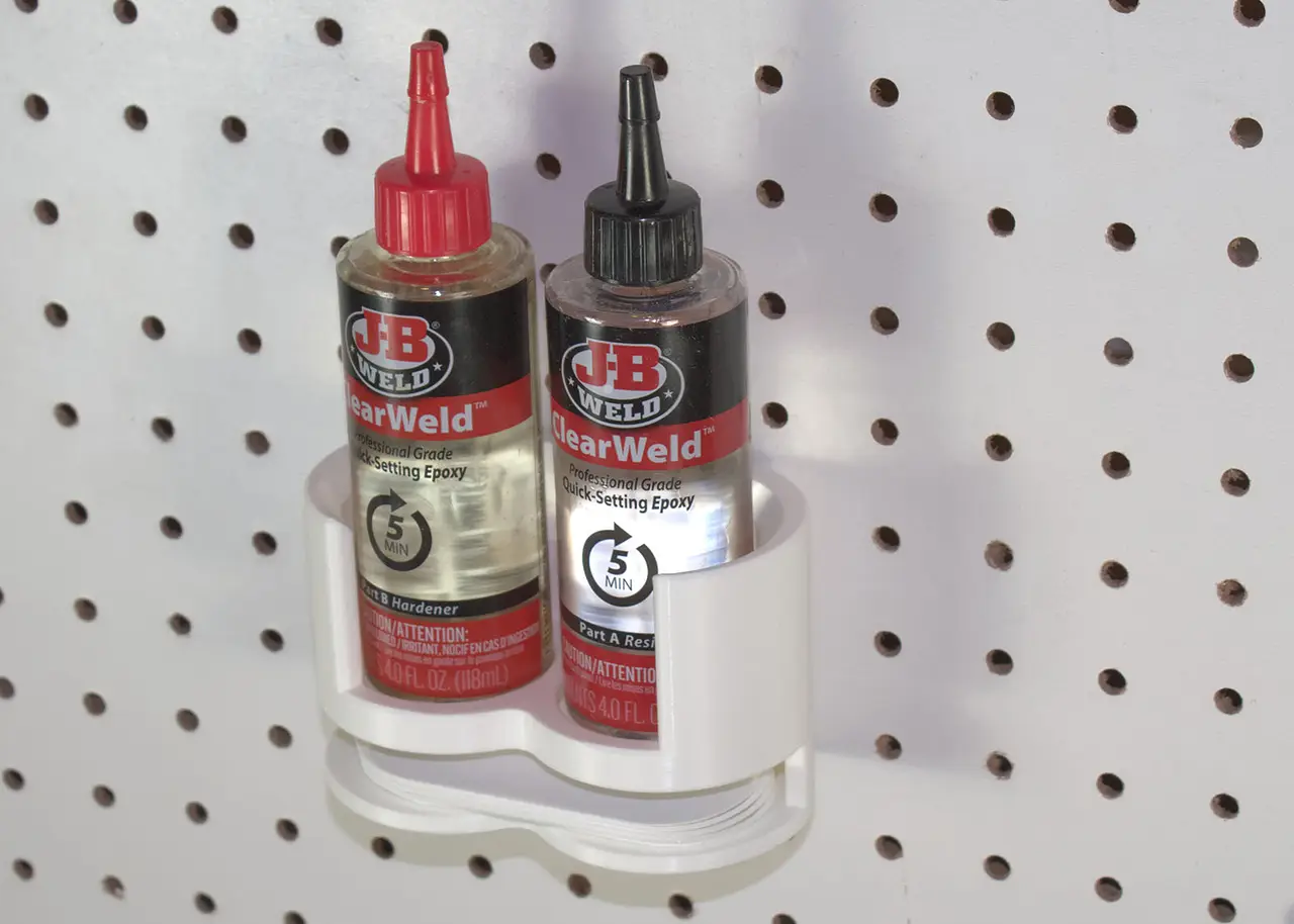 Epoxy & Glue Bottle Holder for 1/4" Pegboard – With 4 Mixing Trays — modelo 3D