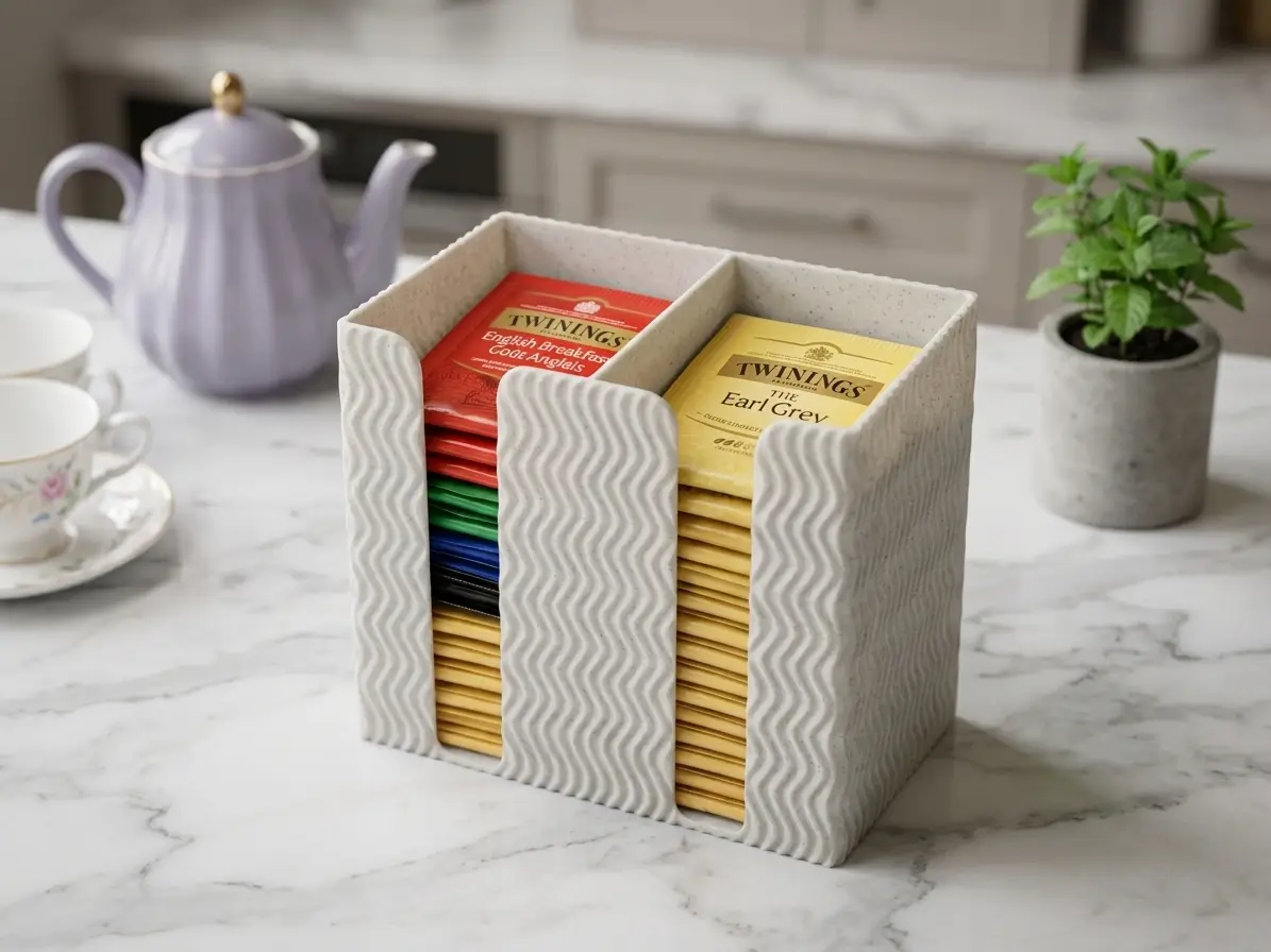 Wavy Dual-Bay Tea Bag Dispenser & Organizer — modelo 3D