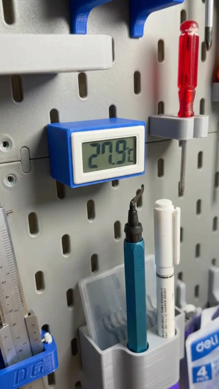 LCD Digital Thermometer Holder for SKADIS Pegboard — modelo 3D