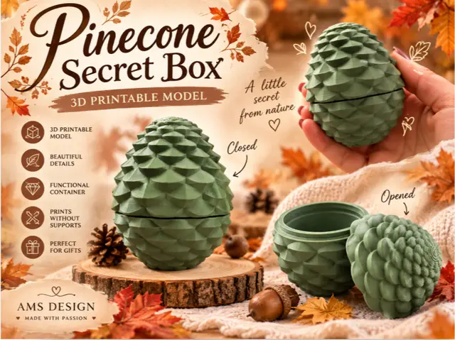 Pinecone Secret Box – Screw Lid Storage — modelo 3D