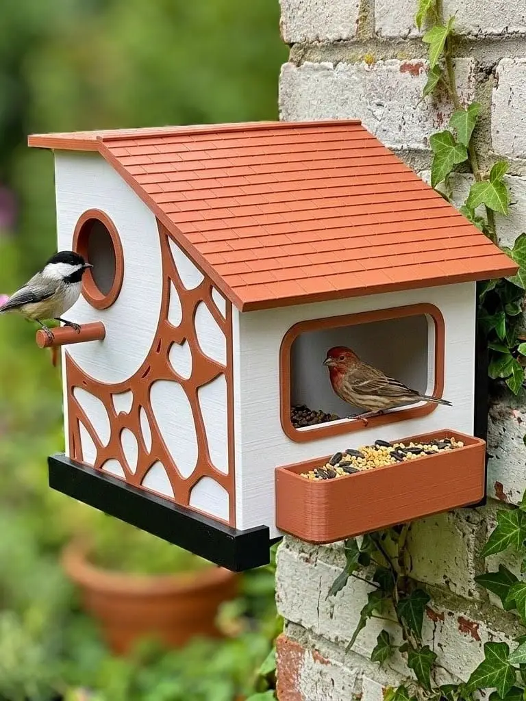 Archi-Nest Modern Voronoi Birdhouse & Feeder — modelo 3D