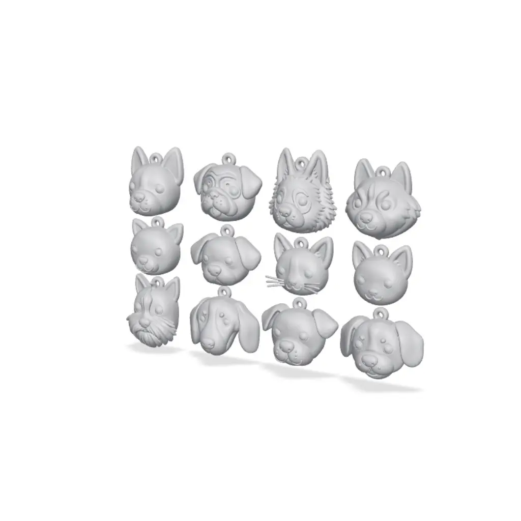 12 Cute Pet Charms Dog and Cat Keychains — modelo 3D
