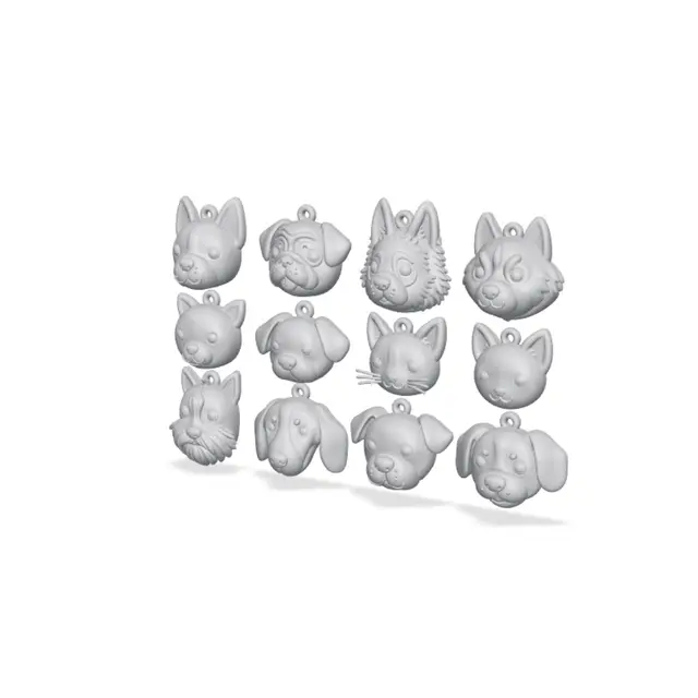 12 Cute Pet Charms Dog and Cat Keychains — modelo 3D