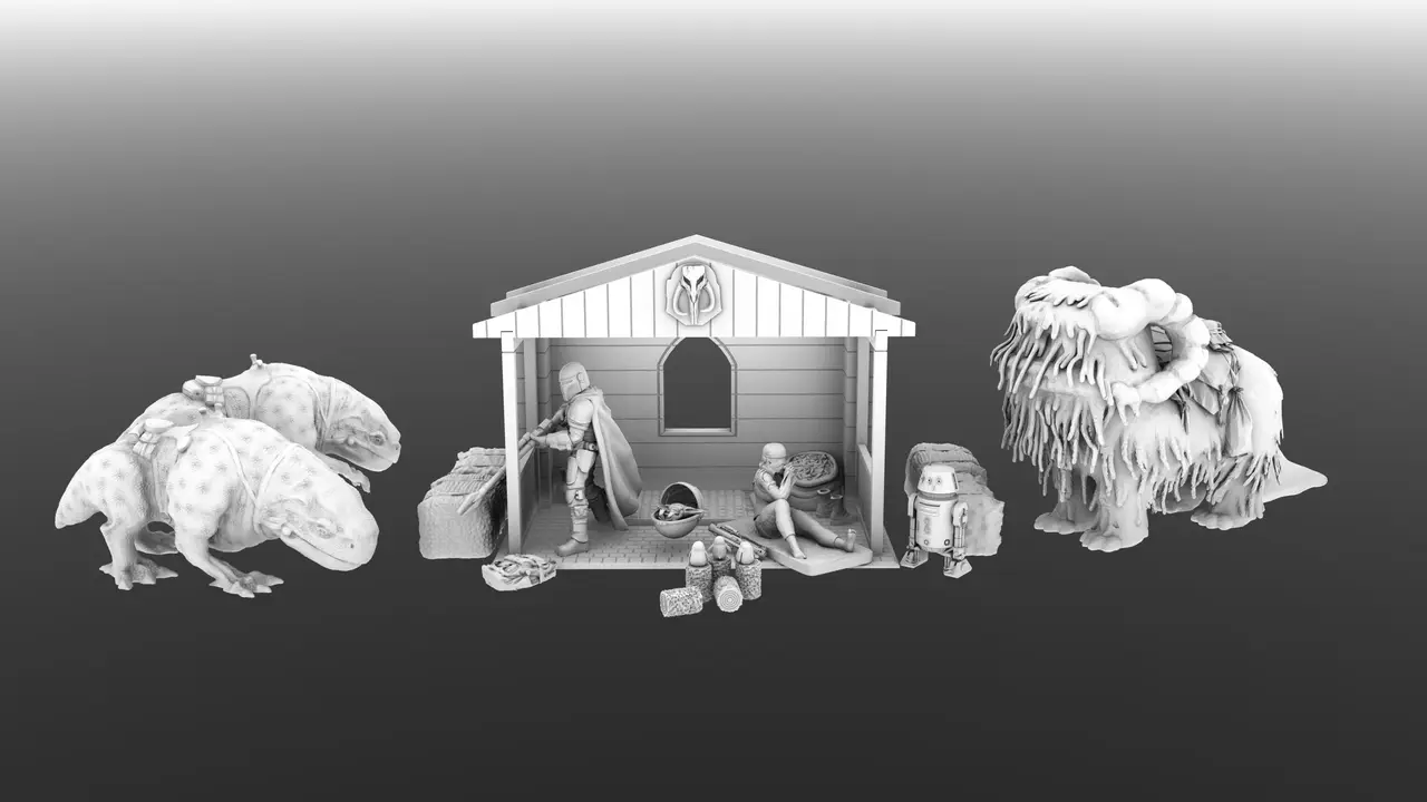Mandalorian (Baby Yoda) Christmas Manger Scene — modelo 3D