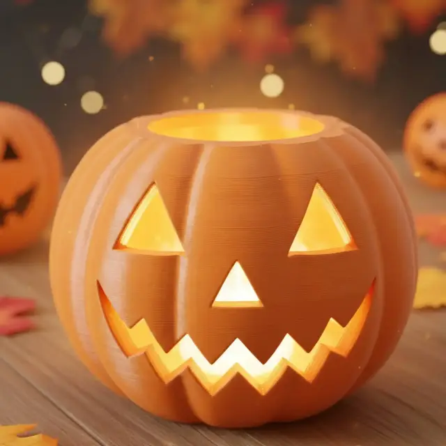 Halloween Pumpkin Tealight Holder - Jack O'Lantern Candle Decor (STL & 3MF) — modelo 3D