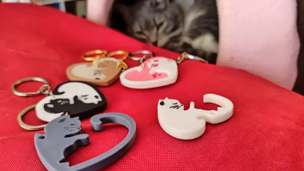 cat couple lovers heart keychain puzzle — modelo 3D