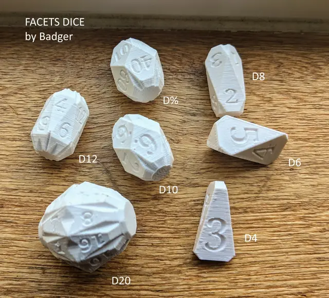 Facets Dice - Full set of custom RPG dice — modelo 3D