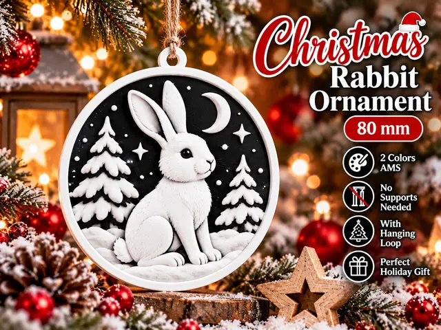 Christmas Rabbit Ornament – 80mm | 2-Color AMS — modelo 3D