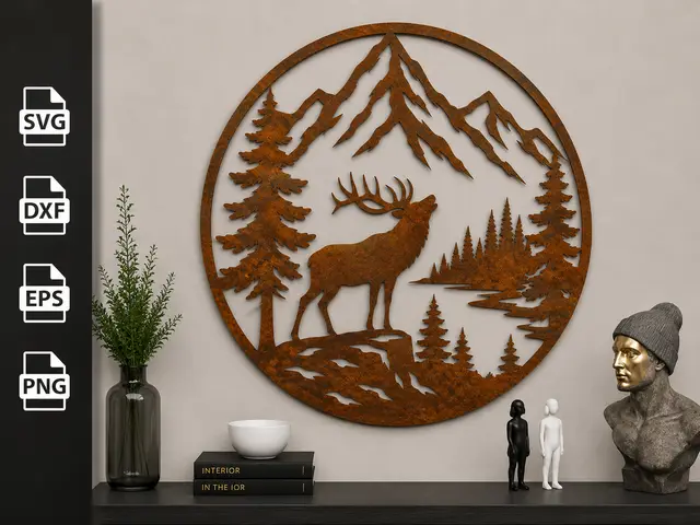 Mountain Deer Forest Metal sign Laser Cut Files — modelo 3D
