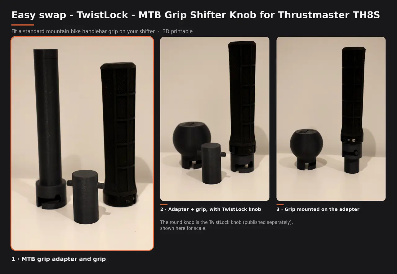 Easy swap - TwistLock - MTB Grip Shifter Knob for Thrustmaster TH8S — modelo 3D