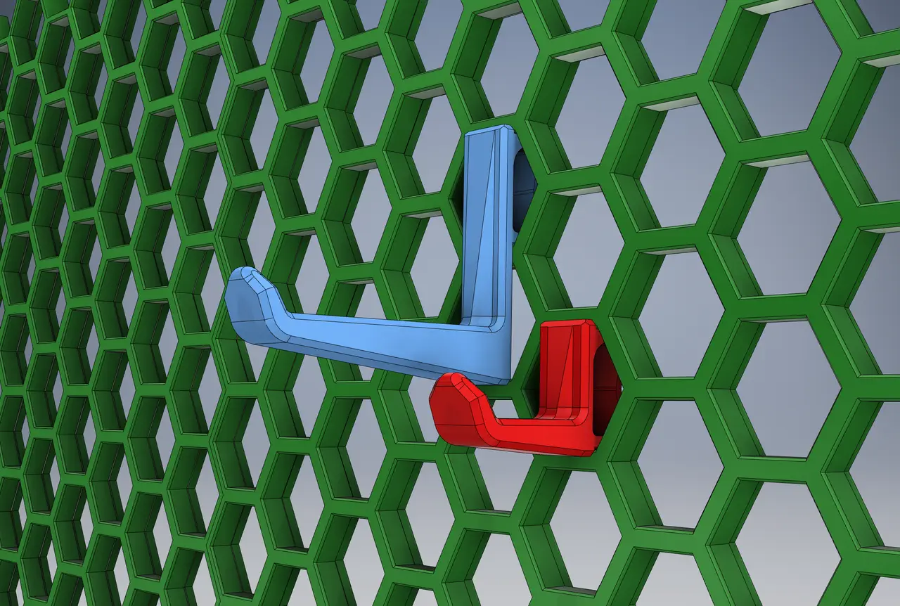 Easy Print Super Strong Hook - Single Piece - No Screws - No Supports - HSW Honeycomb Storage Wall — modelo 3D