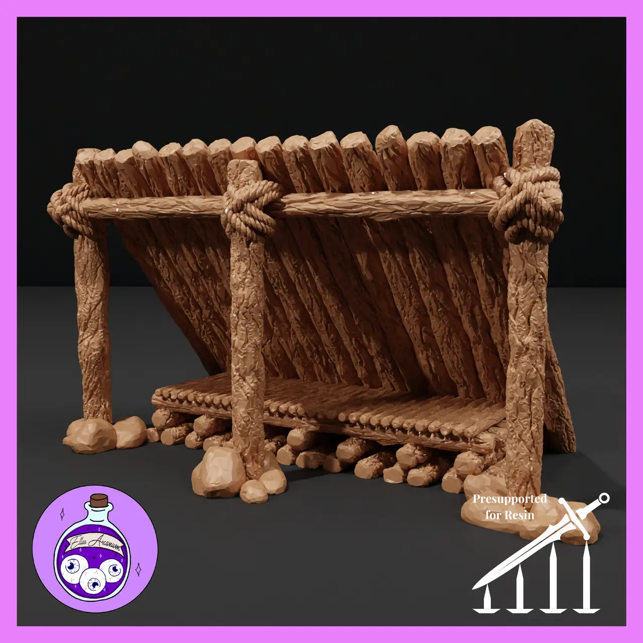Wooden Lean-To Shelter & Log Bench — modelo 3D