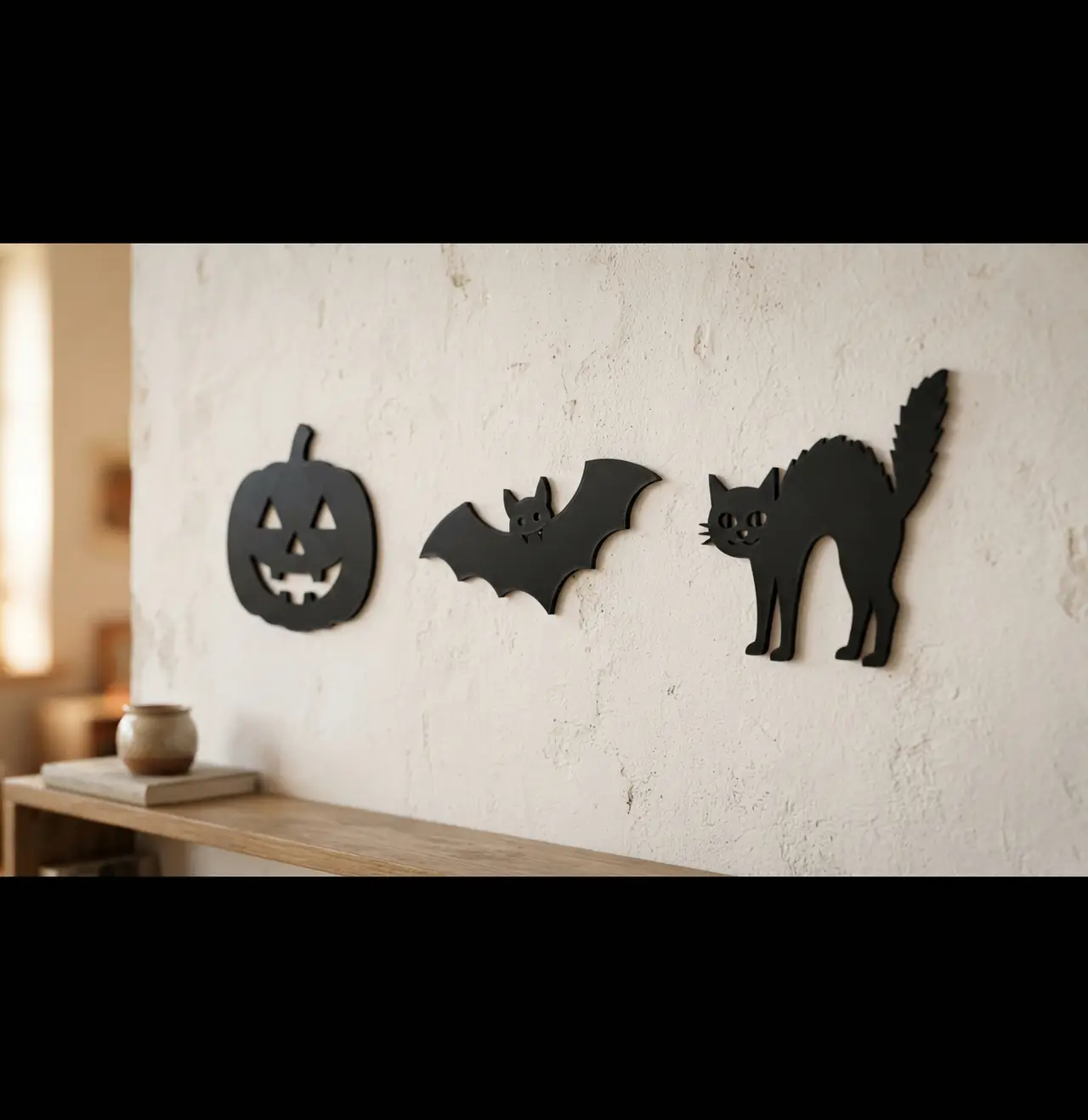 Halloween Wall Art Set - Pumpkin, Bat & Cat / Decoración de Pared — modelo 3D