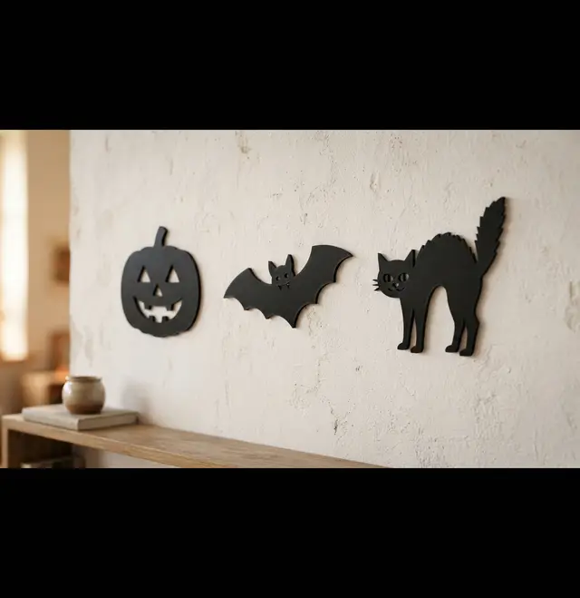 Halloween Wall Art Set - Pumpkin, Bat & Cat / Decoración de Pared — modelo 3D