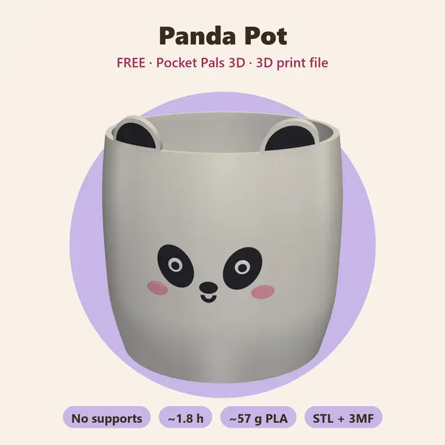 Panda Pot – Free Kawaii Planter / Pen Cup, No Supports — modelo 3D