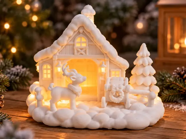 Verschneites Weihnachtshaus mit Rentier — modelo 3D