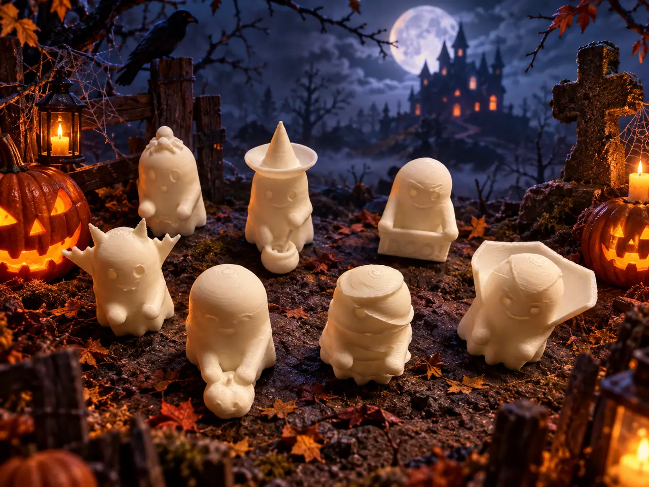 Halloween Ghosts – 7 Cute Figures, No Supports — modelo 3D