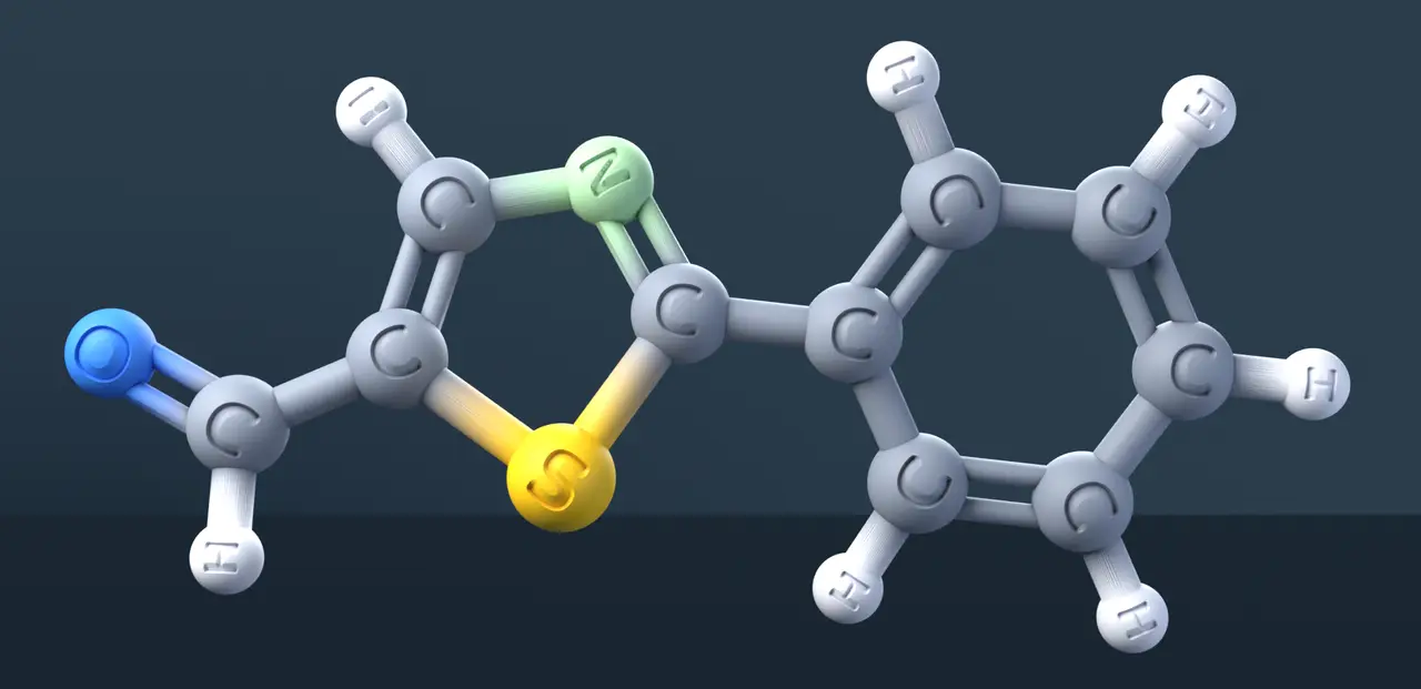 2-Phenyl-1,3-thiazole-5-carbaldehyde — modelo 3D