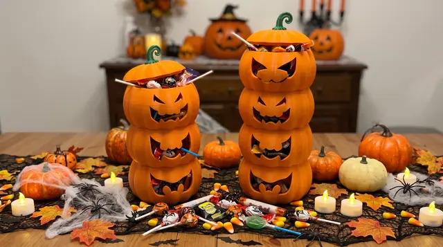 Stackable Jack-O'-Lantern Candy Tower - Modular Halloween Organizer 🎃 — modelo 3D