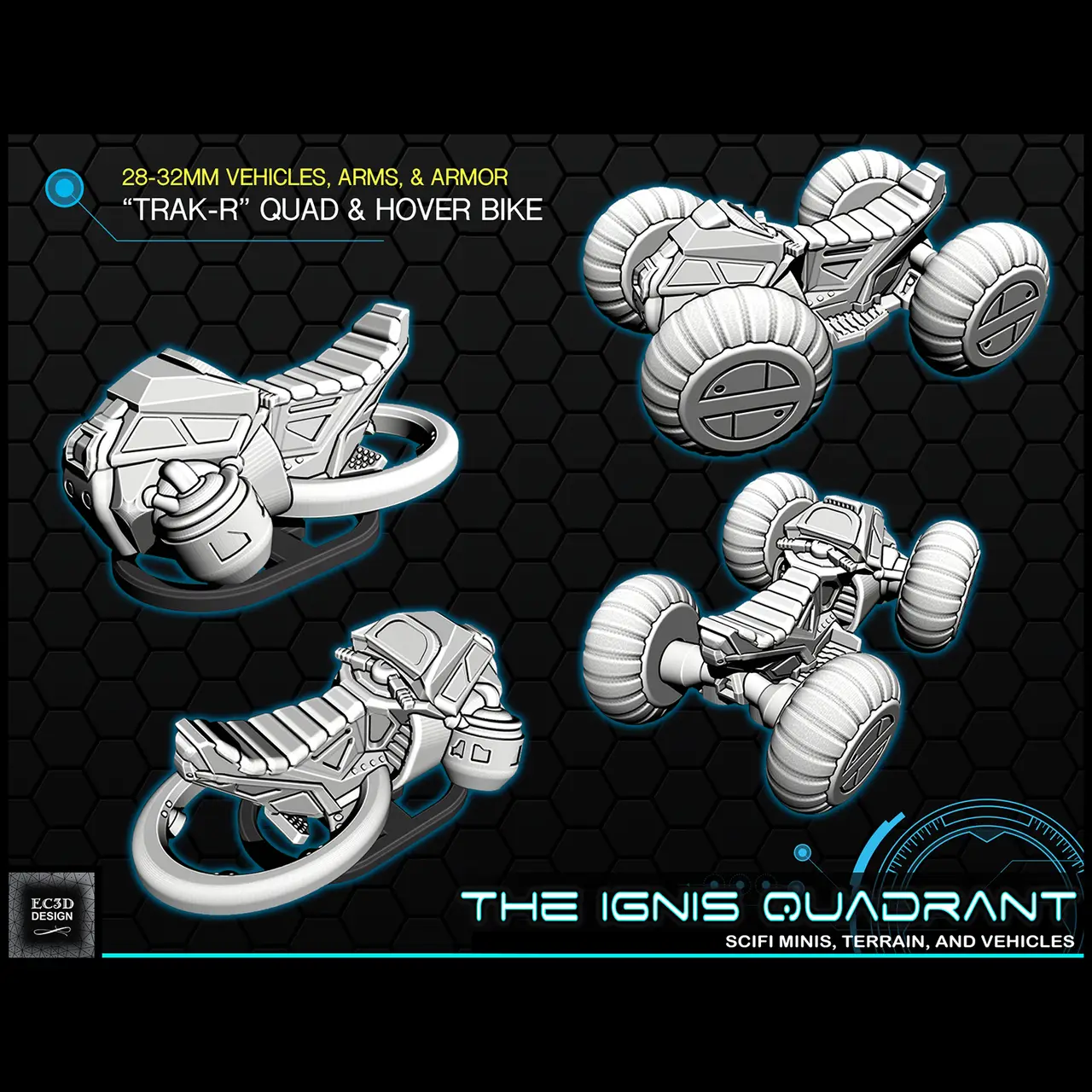 Sci-fi "TRAK-R" Quad and Hover Bike [Support-free] — modelo 3D