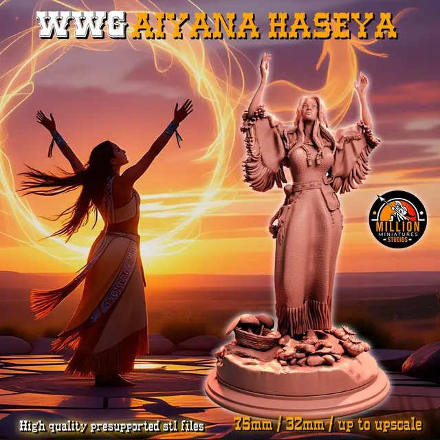 FREE MINIATURE! Aiyana Haseya - Summoning Ritual (32mm / 75mm STL 3D printing) — modelo 3D