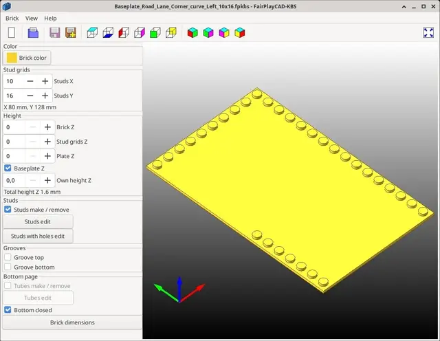 Brick Baseplate Road Lane Corner curve Left 10x16 - Klemmbaustein Basisplatte Straße Fahrspur Eckkurve Links 10x16 — modelo 3D