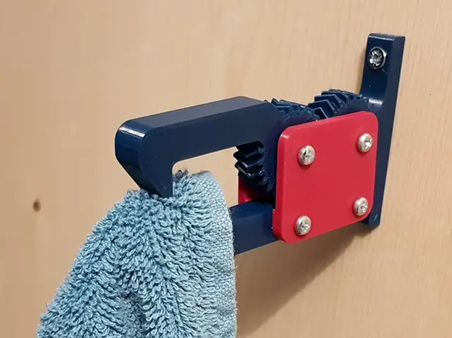 Self releasing geared clamp hook for towels — modelo 3D