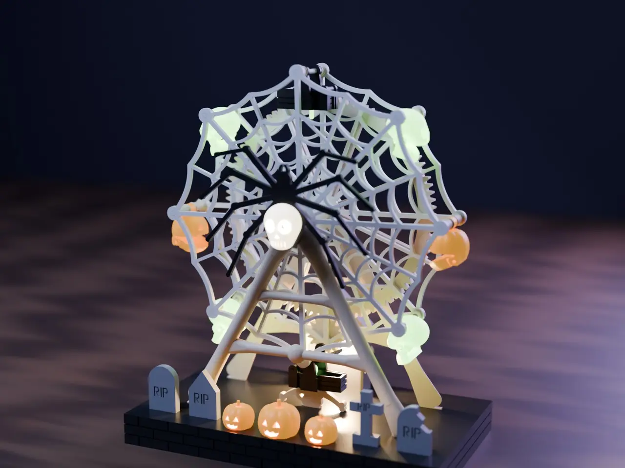 The Midnight Web Wheel – Halloween Ferris Wheel with Chomping Skulls (crank, no supports) — modelo 3D