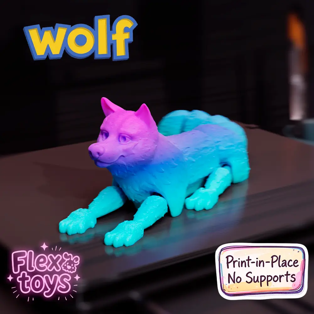 Flexi Wolf – Print-in-Place Animal Toy — modelo 3D