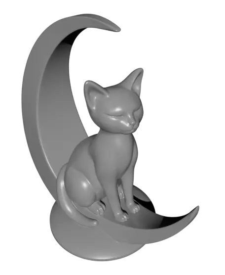 Minimalist Cat Sitting on the Moon Sculpture — modelo 3D
