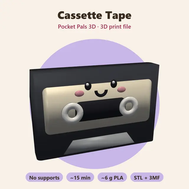 Cassette Tape – Free Kawaii Retro Tech Figure, No Supports — modelo 3D