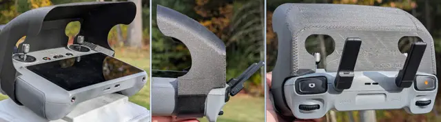 A one-part, thin-shell sunshade for the DJI RC-2 remote drone controllers — modelo 3D