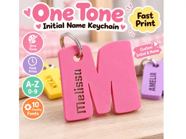 Parametric One-Tone Initial Name Keychain — modelo 3D
