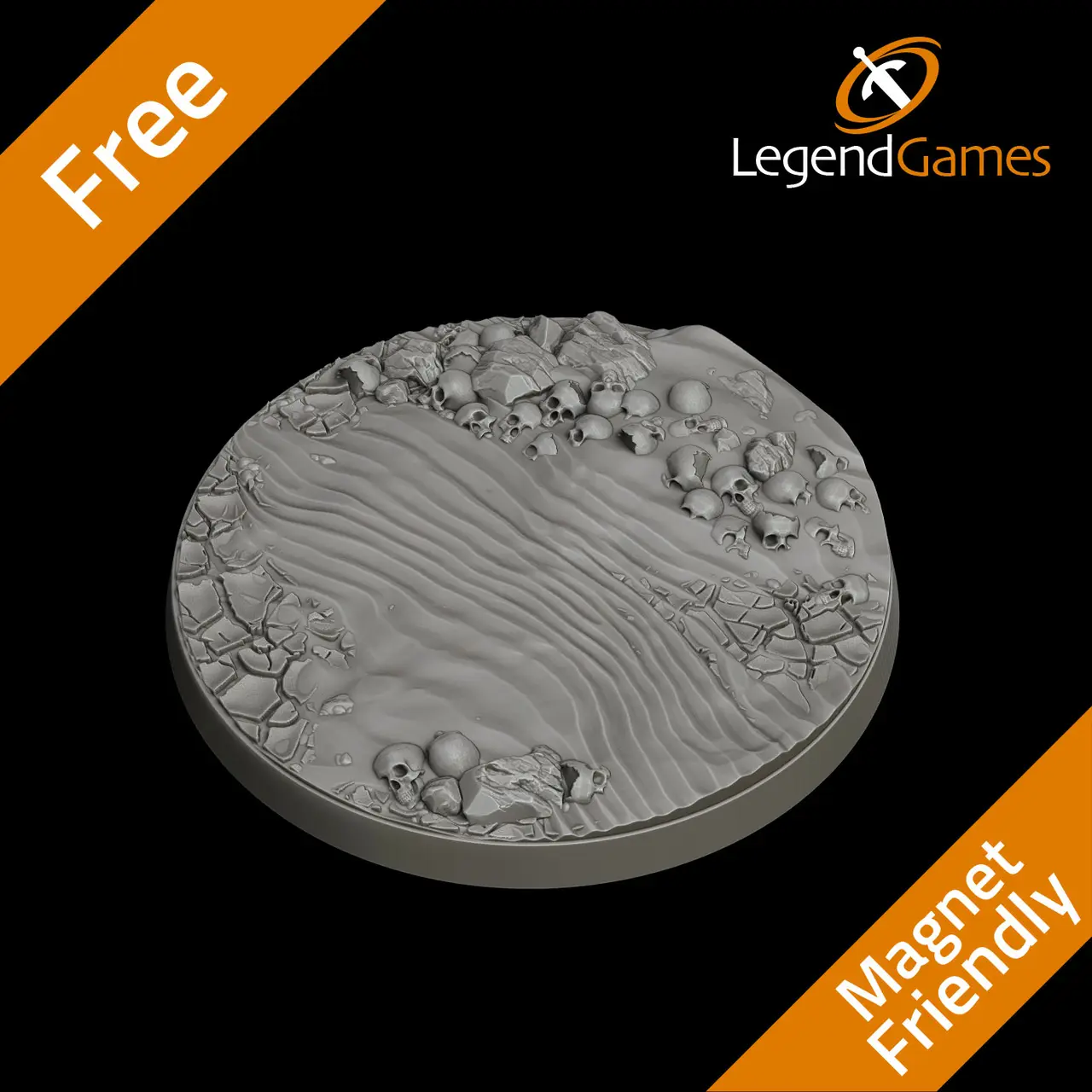 LegendGames FREE 60mm Round Bases - Death in the Desert - Skulls, Sand and Cracked earth bases - magnetic bases. — modelo 3D