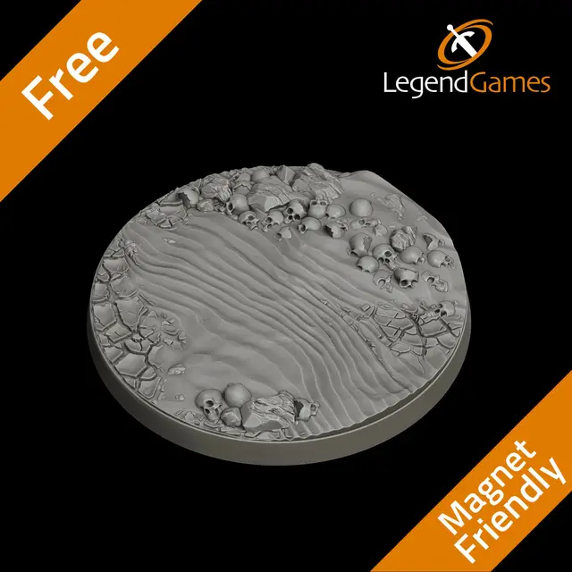 LegendGames FREE 60mm Round Bases - Death in the Desert - Skulls, Sand and Cracked earth bases - magnetic bases. — modelo 3D