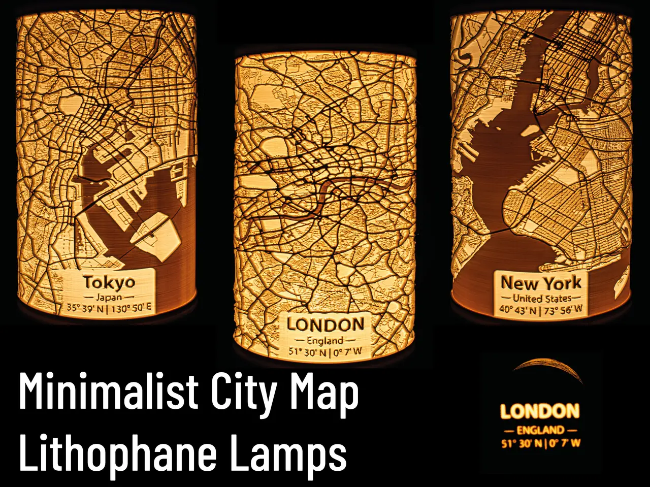 Minimalist City Map Lithophane Lamps — modelo 3D
