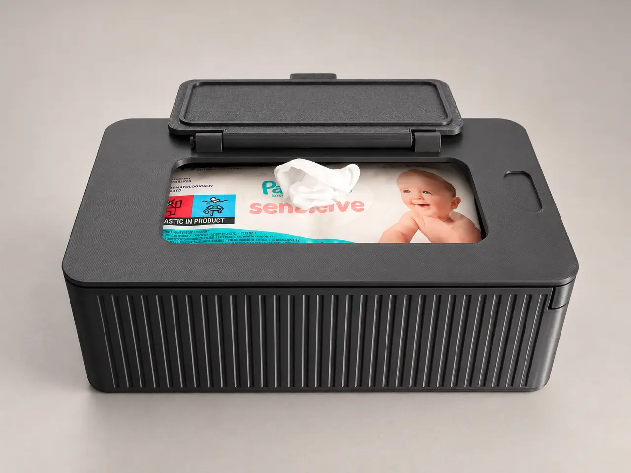 Feuchttücherbox im Lamellendesign Schiebedeckel — modelo 3D