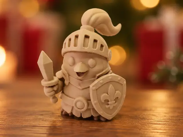 Niedlicher Pinguin-Ritter mit Schwert und Schild — modelo 3D