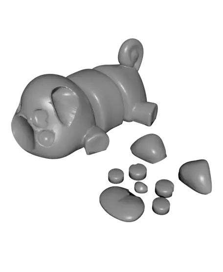 Flexi Pug Dog Laying Down Keychain (Separated Parts) — modelo 3D