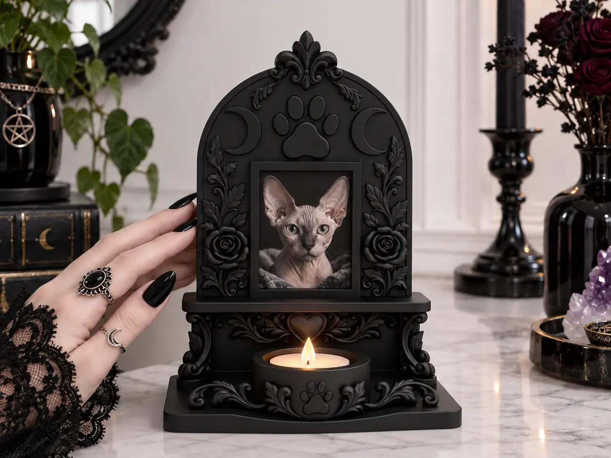 Goth Pet Memorial Altar Photo Frame LED Tealight — modelo 3D