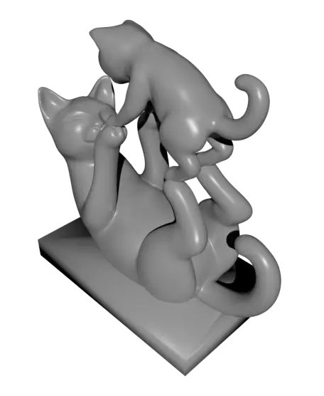 Playful Bond Sculpture – Cat and Kitten Figurine — modelo 3D