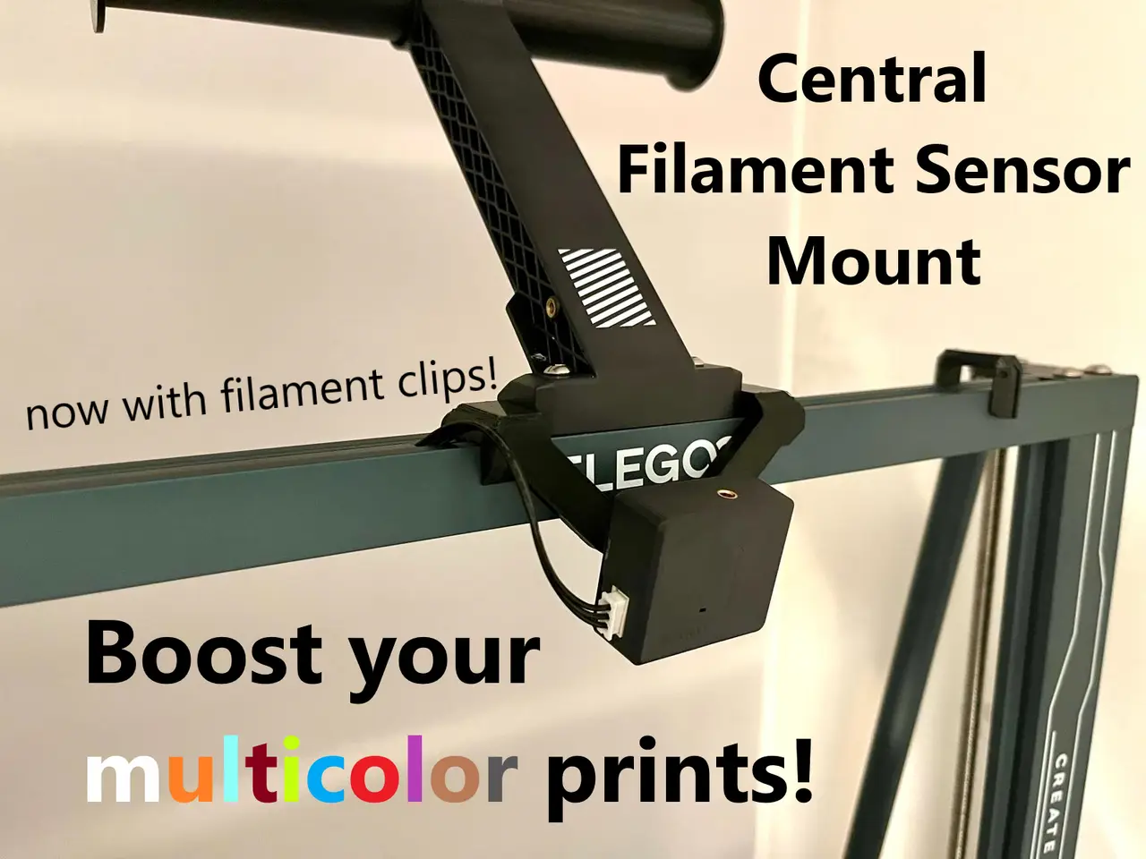 Boost your multicolor prints! Central filament sensor mount with filament clips for single / double spool configuration for Elegoo Neptune 3 / 4 Pro Plus Max — modelo 3D