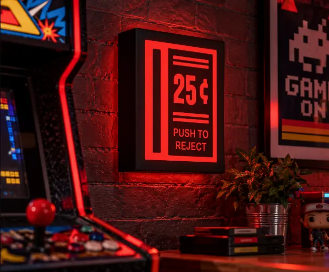 Title 25¢ Push to Reject Light Box | Retro Arcade Wall Decor | Multicolor — modelo 3D