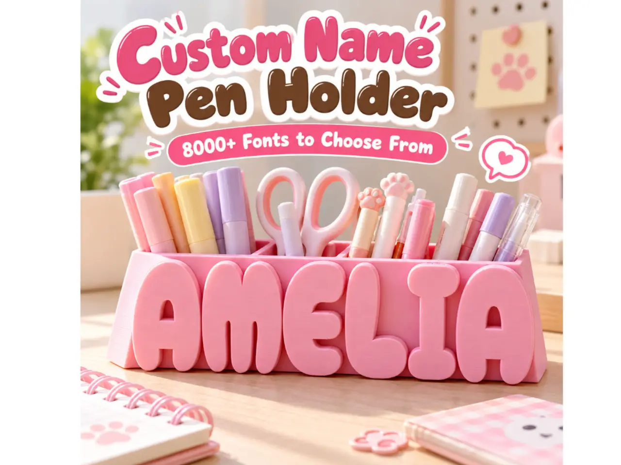 Custom Pen Holder Personalized Desk Organizer Name — modelo 3D