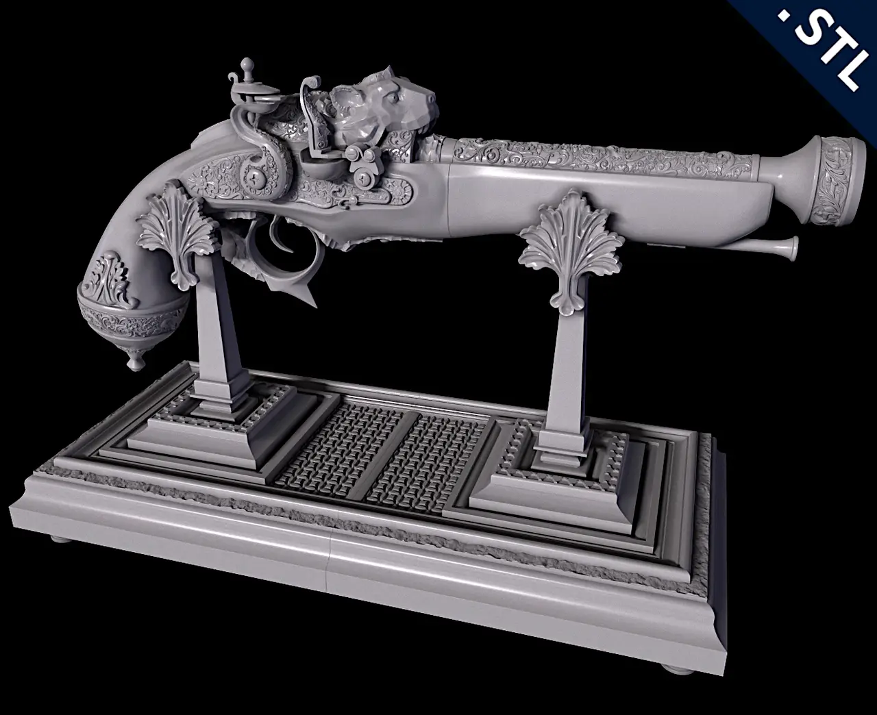 Flintlock Pistol & Pistol Display Stand — modelo 3D