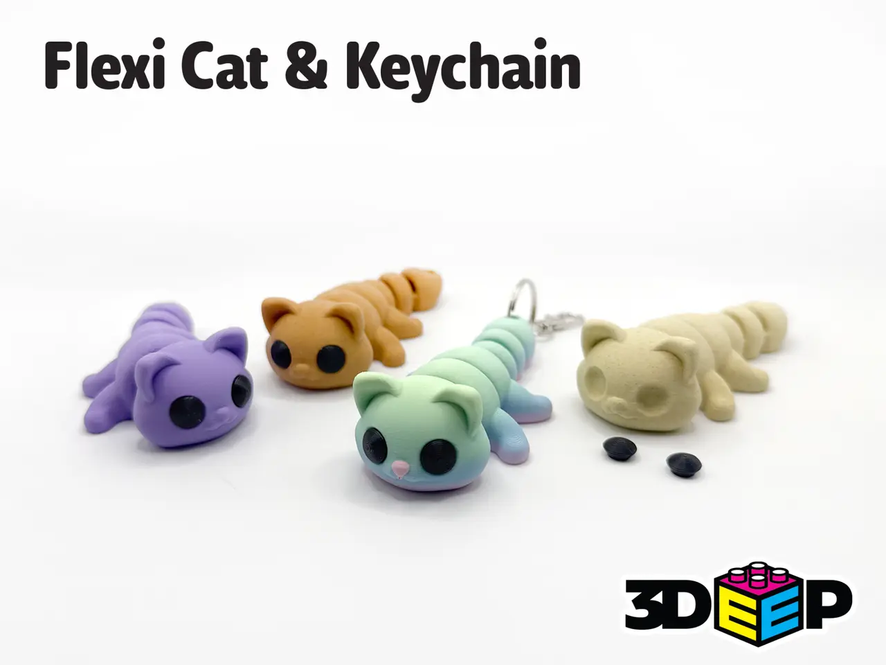 Flexi Cat & Keychain - No Supports — modelo 3D